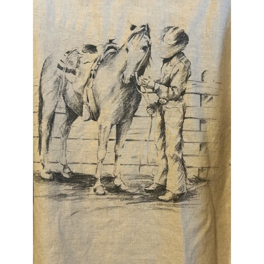 VTG 90s Y2K Roper Border Tan Mens Western Shirt Size 3XT Cowboy & Horse Design